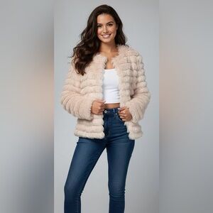 Andree By Unit pale Pink Faux Fur Fringe Jacket Large